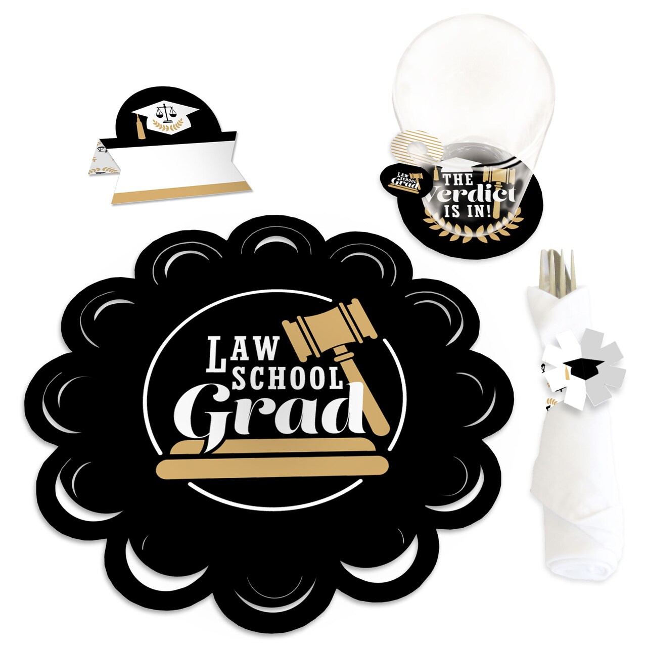 Big Dot of Happiness Law School Grad - Future Lawyer Graduation Party Paper Charger and Table Decorations - Chargerific Kit - Place Setting for 8